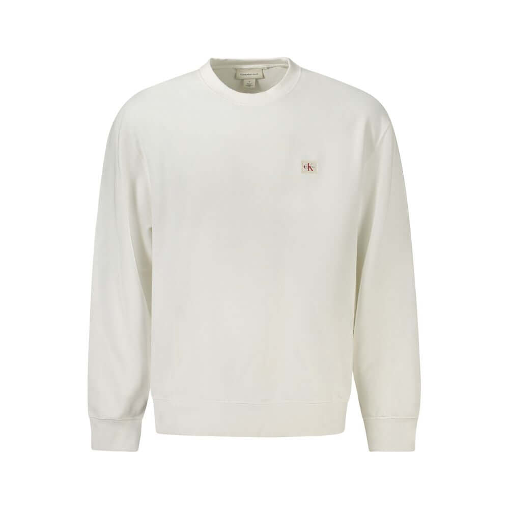 White Cotton Men SweaterElevate your wardrobe with the chic sophistication of Calvin Klein. This brushed long sleeve sweatshirt, featuring a sleek crew neck and a bold logo application, is the epitome of urban elegance. Crafted from a premium blend of cot