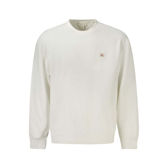 White Cotton Men SweaterElevate your wardrobe with the chic sophistication of Calvin Klein. This brushed long sleeve sweatshirt, featuring a sleek crew neck and a bold logo application, is the epitome of urban elegance. Crafted from a premium blend of cot