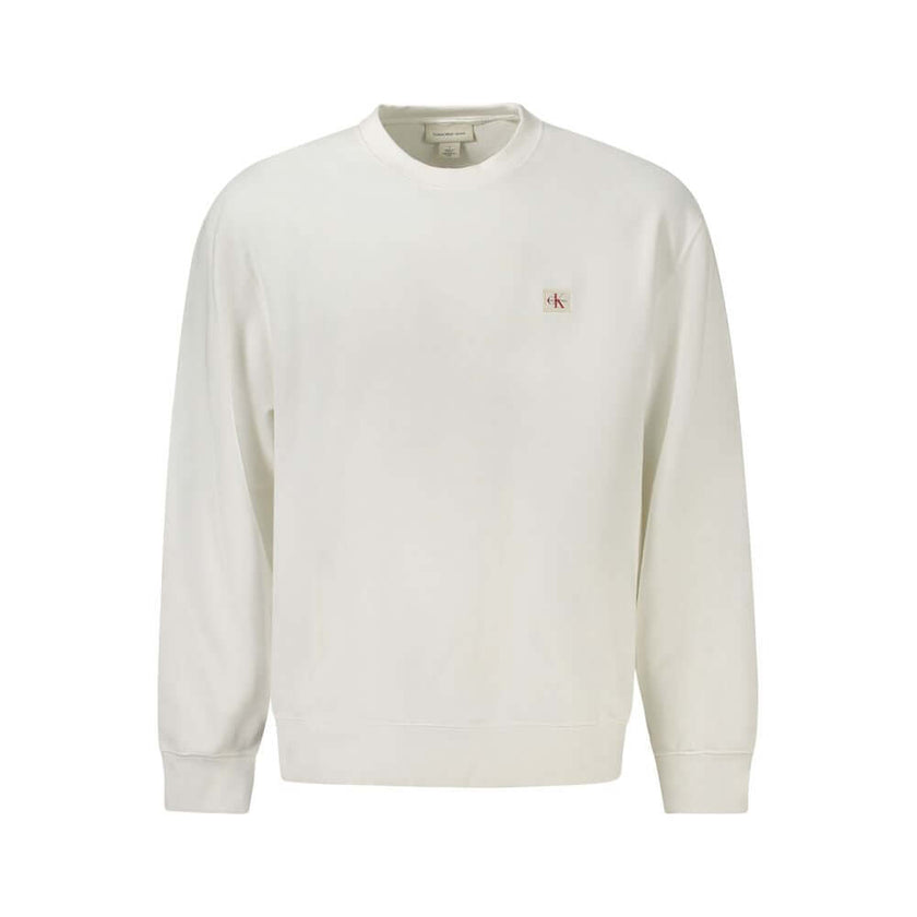 White Cotton Men SweaterElevate your wardrobe with the chic sophistication of Calvin Klein. This brushed long sleeve sweatshirt, featuring a sleek crew neck and a bold logo application, is the epitome of urban elegance. Crafted from a premium blend of cot