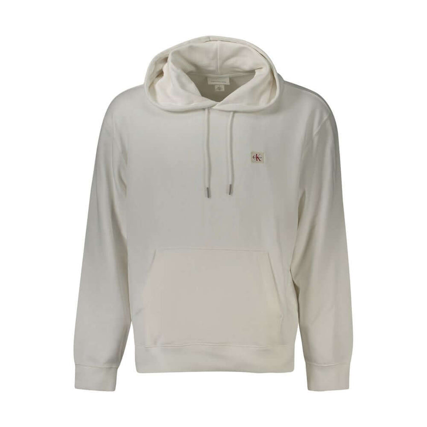 White Cotton Men SweaterElevate your wardrobe with the sleek Calvin Klein Hooded Sweatshirt – a statement of modern sophistication. Crafted from a cozy blend of cotton and recycled polyester, this white sweater boasts a brushed interior for ultimate comfo