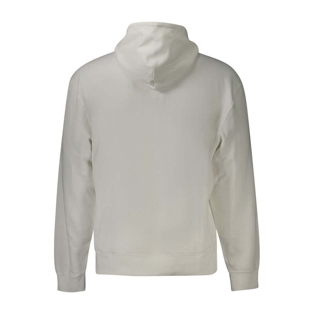 White Cotton Men SweaterElevate your wardrobe with the sleek Calvin Klein Hooded Sweatshirt – a statement of modern sophistication. Crafted from a cozy blend of cotton and recycled polyester, this white sweater boasts a brushed interior for ultimate comfo