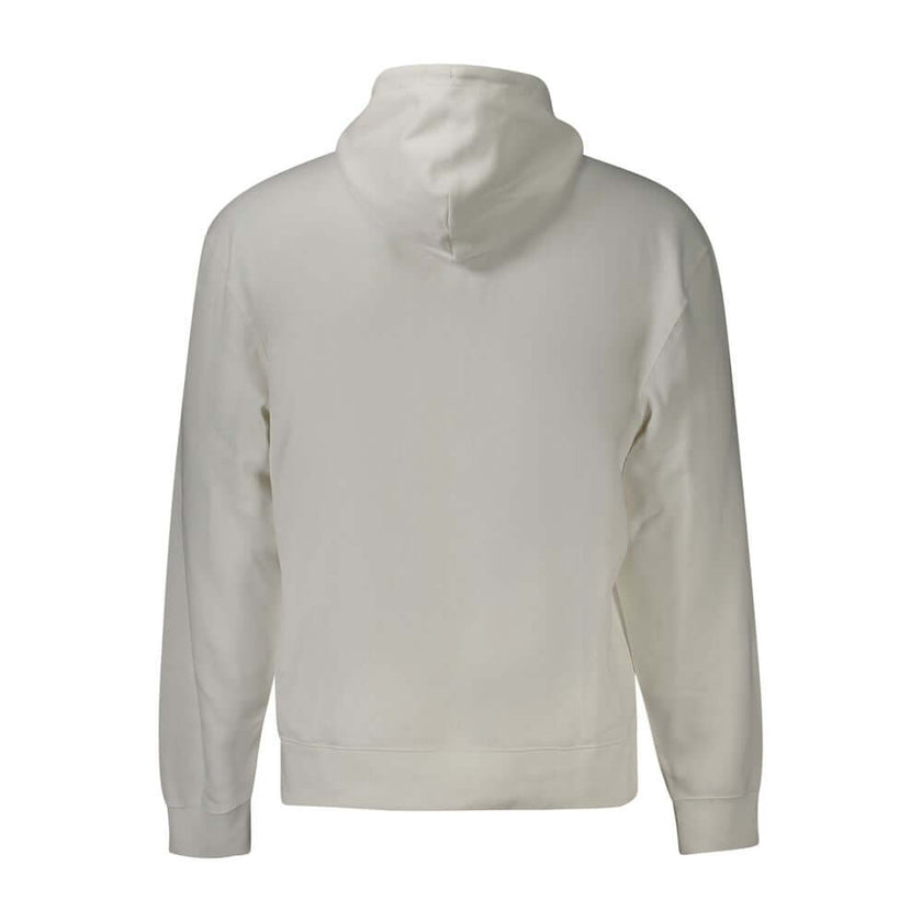 White Cotton Men SweaterElevate your wardrobe with the sleek Calvin Klein Hooded Sweatshirt – a statement of modern sophistication. Crafted from a cozy blend of cotton and recycled polyester, this white sweater boasts a brushed interior for ultimate comfo