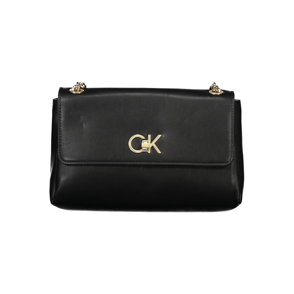 Black Polyester HandbagBAG 2 CHAIN SHOULDER HANDLES, 1 EXTERNAL POCKET, 2 COMPARTMENTS, 1 INTERNAL POCKET, CONTRASTING DETAILS, SWIVEL CLOSURE, LOGO, 50% RECYCLED POLYESTERBlack Polyester Handbag${tagsCalvin KleinAulae Black Polyester Handbag Calvin Klein