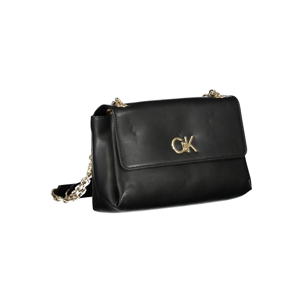 Black Polyester HandbagBAG 2 CHAIN SHOULDER HANDLES, 1 EXTERNAL POCKET, 2 COMPARTMENTS, 1 INTERNAL POCKET, CONTRASTING DETAILS, SWIVEL CLOSURE, LOGO, 50% RECYCLED POLYESTERBlack Polyester Handbag${tagsCalvin KleinAulae Black Polyester Handbag Calvin Klein