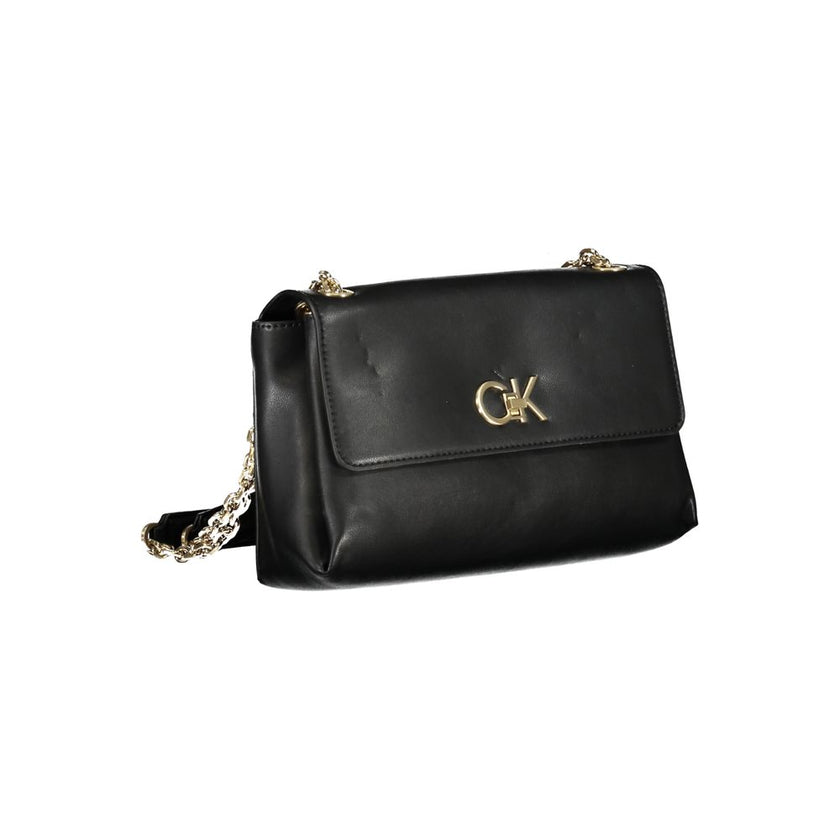 Black Polyester HandbagBAG 2 CHAIN SHOULDER HANDLES, 1 EXTERNAL POCKET, 2 COMPARTMENTS, 1 INTERNAL POCKET, CONTRASTING DETAILS, SWIVEL CLOSURE, LOGO, 50% RECYCLED POLYESTERBlack Polyester Handbag${tagsCalvin KleinAulae Black Polyester Handbag Calvin Klein