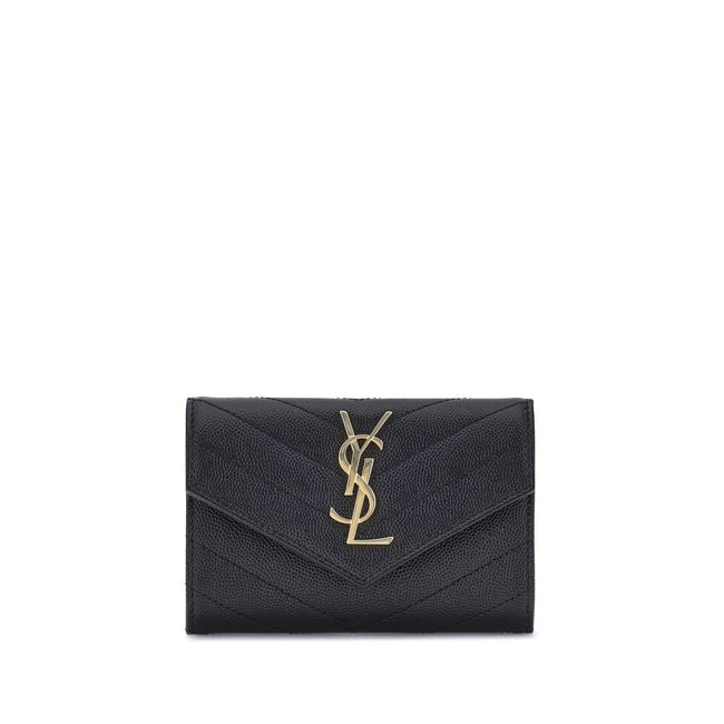 Leather WalletSaint Laurent’s leather Wallet combines functionality and style in a compact and elegant design. Featuring a snap-button closure, it features a logo plaque on the front that adds an iconic touch. There is a handy slit pocket on the back, whi