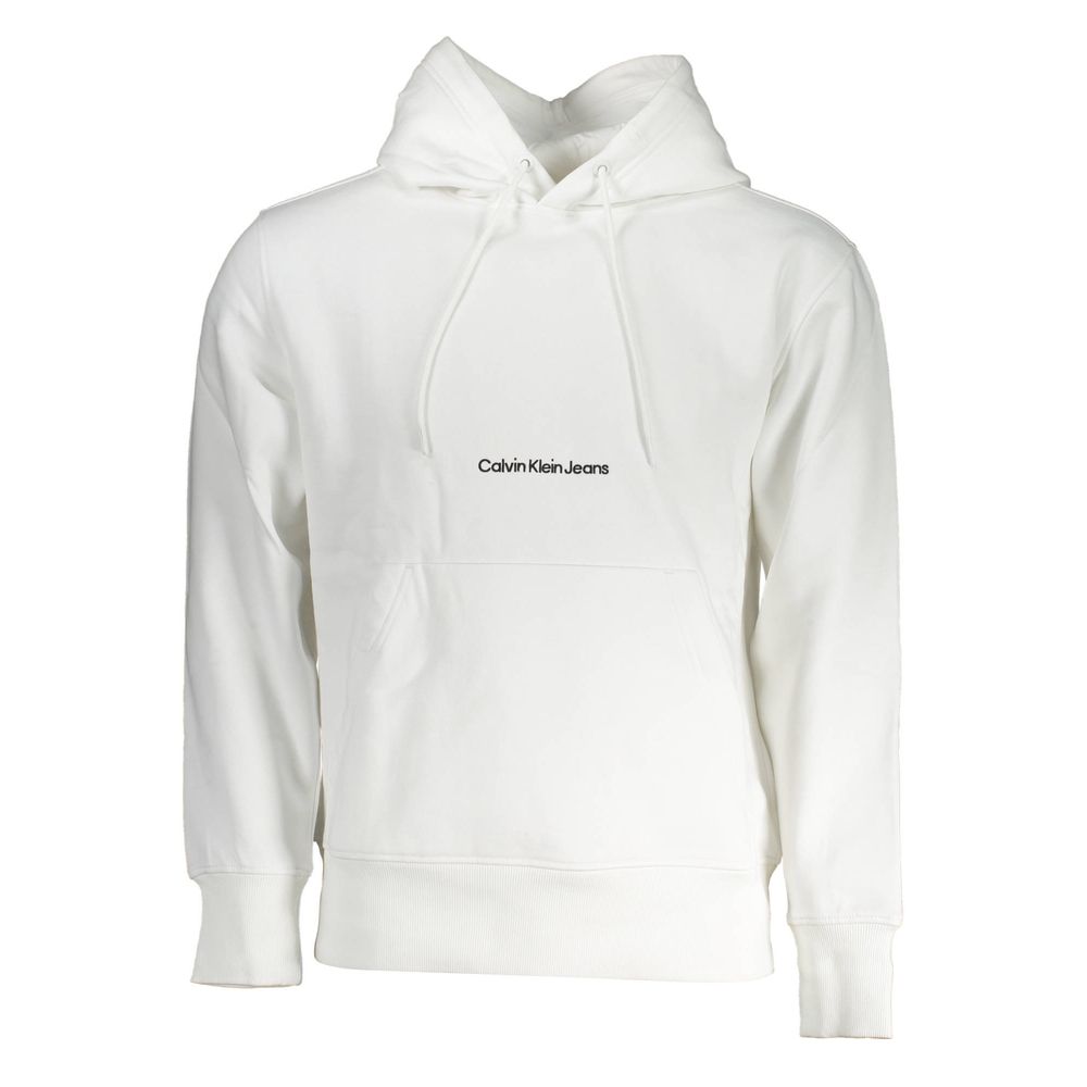 White Cotton Men SweaterIndulge in the epitome of chic comfort with this Calvin Klein hooded sweatshirt. Crafted for those who appreciate the subtle blend of style and coziness, it features a classic white fleece, elegantly embroidered with the brand’s ic
