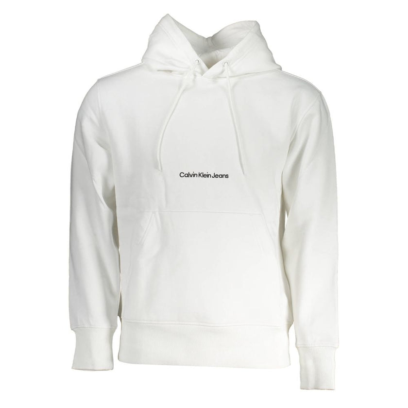 White Cotton Men SweaterIndulge in the epitome of chic comfort with this Calvin Klein hooded sweatshirt. Crafted for those who appreciate the subtle blend of style and coziness, it features a classic white fleece, elegantly embroidered with the brand’s ic