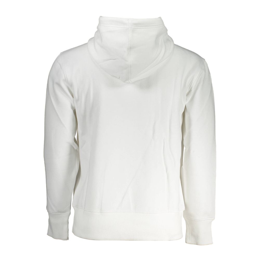 White Cotton Men SweaterIndulge in the epitome of chic comfort with this Calvin Klein hooded sweatshirt. Crafted for those who appreciate the subtle blend of style and coziness, it features a classic white fleece, elegantly embroidered with the brand’s ic