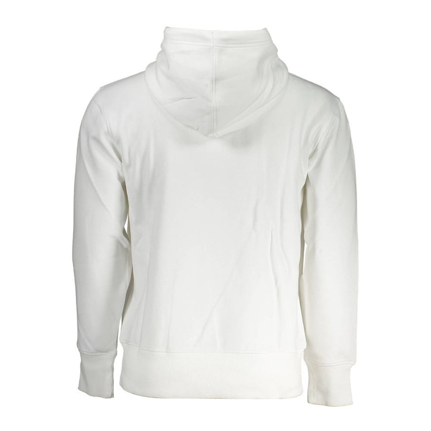 White Cotton Men SweaterIndulge in the epitome of chic comfort with this Calvin Klein hooded sweatshirt. Crafted for those who appreciate the subtle blend of style and coziness, it features a classic white fleece, elegantly embroidered with the brand’s ic
