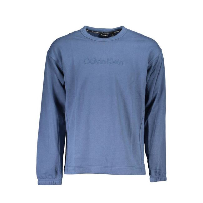 Blue Cotton Men SweaterExperience the epitome of sleek comfort with this Calvin Klein sweatshirt. Crafted for the fashion-forward, this piece blends effortless style with the coziness of brushed cotton and polyester. A standout blue hue is the canvas for