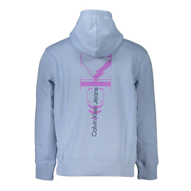 Blue Cotton Men SweaterElevate your casual ensemble with the unmistakable panache of Calvin Klein. This hooded sweatshirt boasts long sleeves and a central pocket for practicality without sacrificing style. Adorned with a striking print and the iconic log