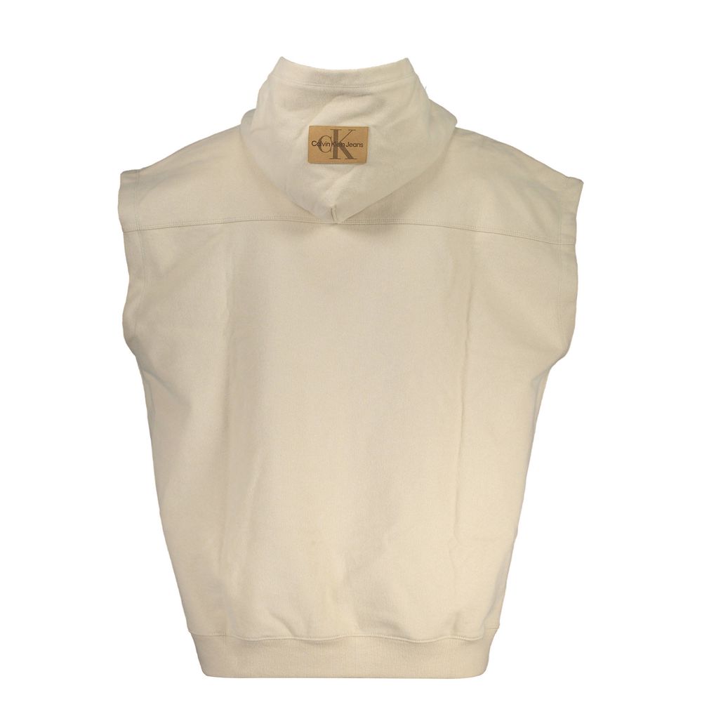 Beige Cotton Men SweaterIndulge in the sleek fusion of comfort and style with the Calvin Klein sleeveless sweatshirt. A symphony of casual chic, the beige hue complements the modern silhouette, while the signature logo stands as a testament to the impecca