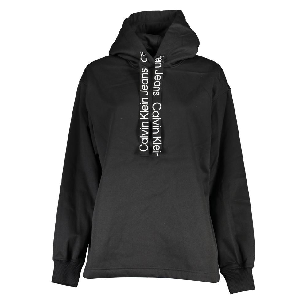 Black Polyester Women SweaterElevate your cozy-chic game with the latest offering from Calvin Klein. Wrap yourself in the embrace of this soft fleece, long-sleeved sweatshirt, featuring a sleek hood for a modern twist. Its bold contrast details and signat