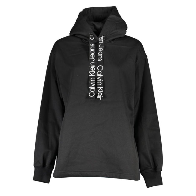 Black Polyester Women SweaterElevate your cozy-chic game with the latest offering from Calvin Klein. Wrap yourself in the embrace of this soft fleece, long-sleeved sweatshirt, featuring a sleek hood for a modern twist. Its bold contrast details and signat