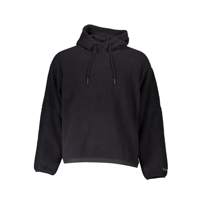 Black Polyester Men Sweater with HoodDare to make a sleek statement with the Calvin Klein long-sleeved sweatshirt. Crafted for those who appreciate the mix of sporty edge and designer elegance, this versatile hoodie flaunts an embroidered logo that’s sure