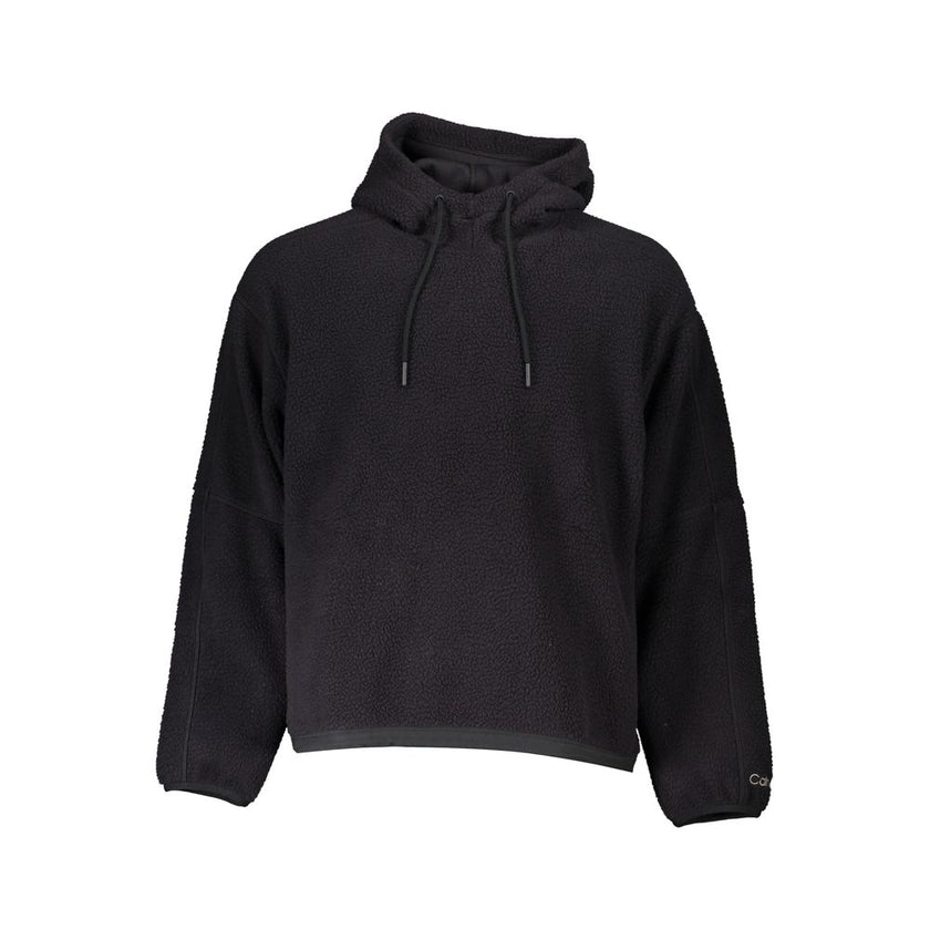Black Polyester Men Sweater with HoodDare to make a sleek statement with the Calvin Klein long-sleeved sweatshirt. Crafted for those who appreciate the mix of sporty edge and designer elegance, this versatile hoodie flaunts an embroidered logo that’s sure