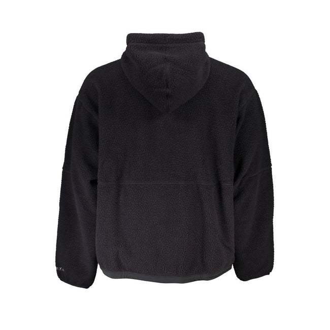 Black Polyester Men Sweater with HoodDare to make a sleek statement with the Calvin Klein long-sleeved sweatshirt. Crafted for those who appreciate the mix of sporty edge and designer elegance, this versatile hoodie flaunts an embroidered logo that’s sure