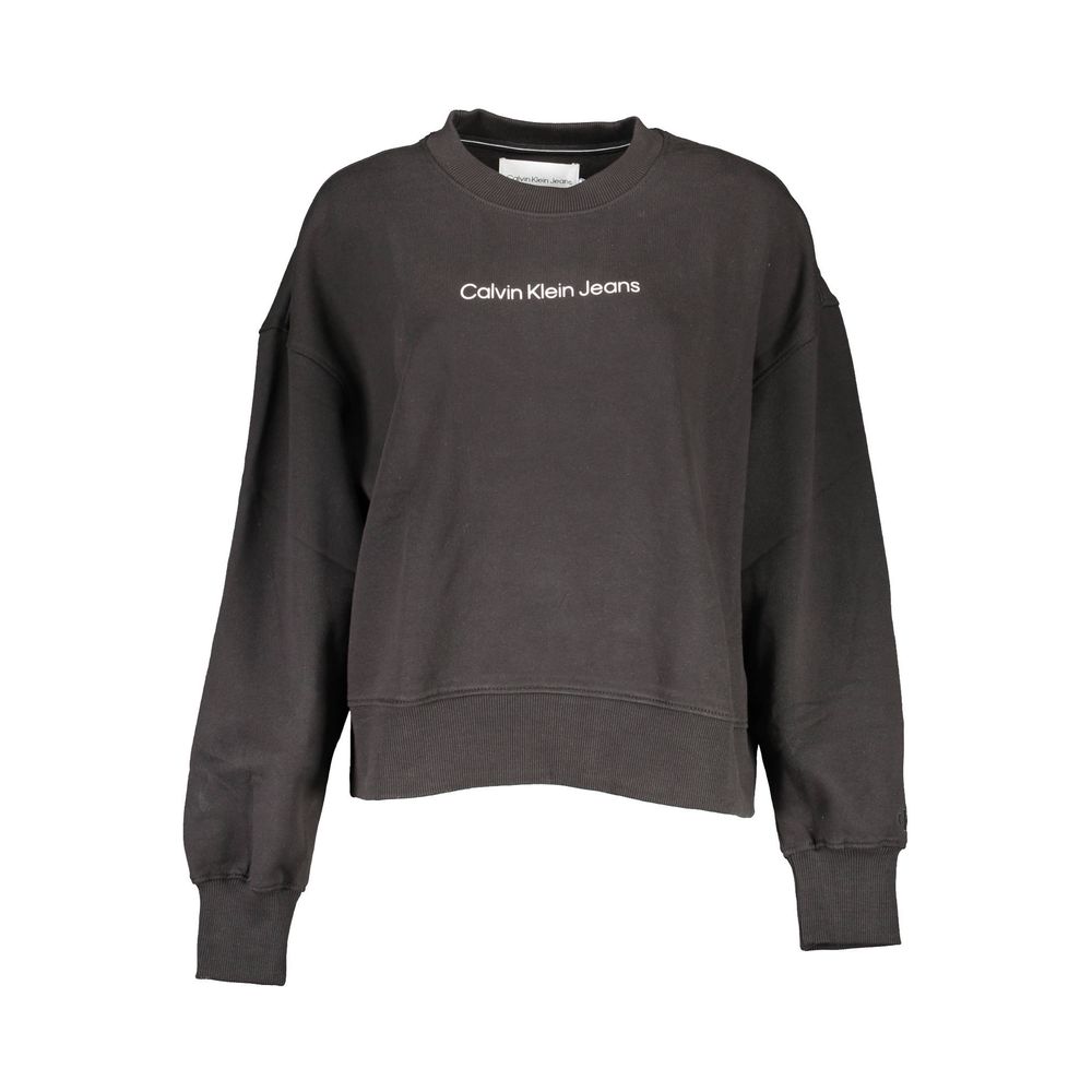 Black Cotton Women SweaterElevate your wardrobe with the timeless sophistication of Calvin Klein. This chic long sleeve sweatshirt boasts a sleek black cotton construction, designed with a comfortable crew neck to add a dash of effortless style to any ens