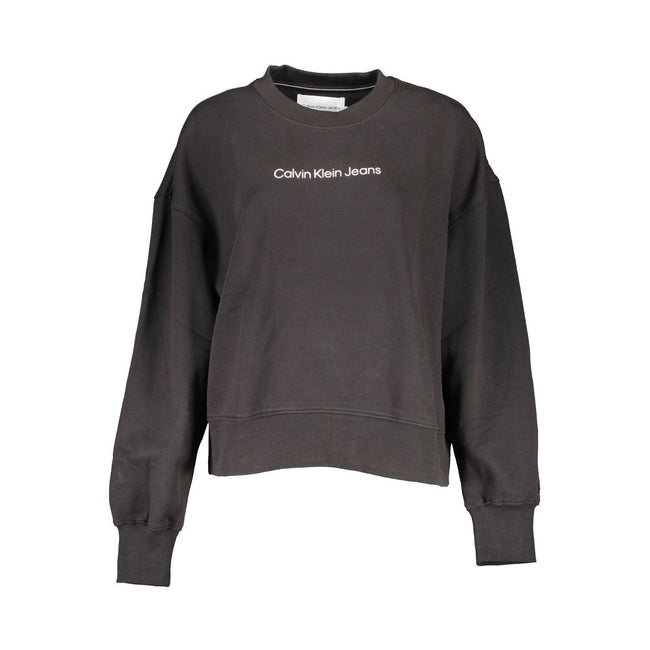 Black Cotton Women SweaterElevate your wardrobe with the timeless sophistication of Calvin Klein. This chic long sleeve sweatshirt boasts a sleek black cotton construction, designed with a comfortable crew neck to add a dash of effortless style to any ens