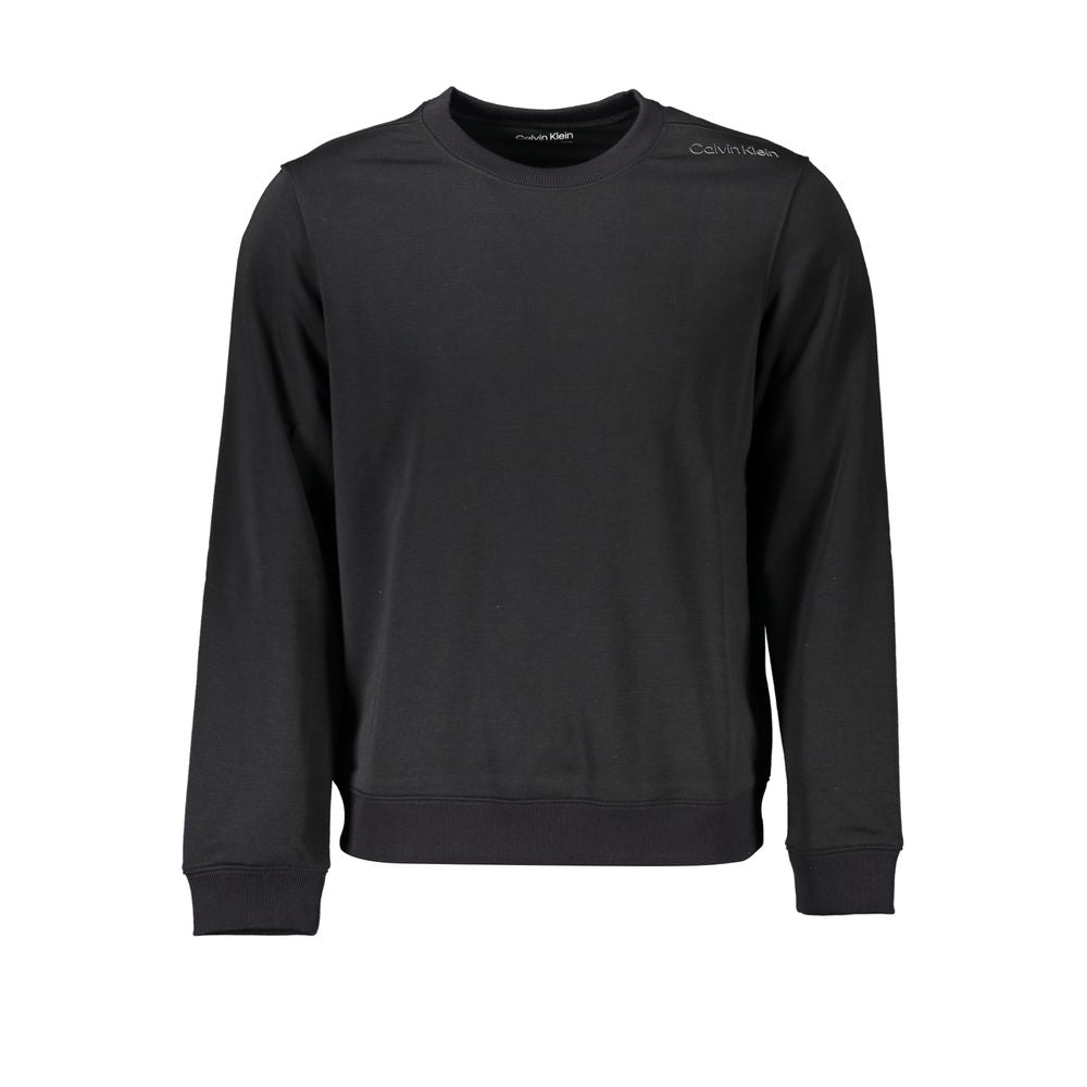 Black Polyester Men SweaterElevate your casual style with this sleek Calvin Klein sports sweatshirt. Crafted for comfort and statement-making appeal, the brushed fabric offers a luxe touch, while the bold CK print and logo upfront showcase a trendy, athle
