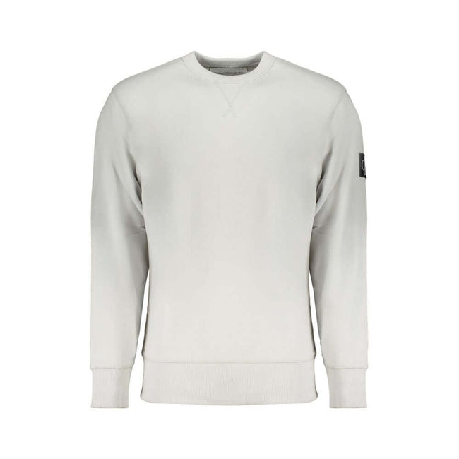 Gray Cotton Men SweaterUnleash the epitome of urban sophistication with this Calvin Klein masterpiece. A symphony of style and sustainability, this long sleeve sweatshirt is your ticket to effortless fashion. Its crew neck design and brushed interior boas