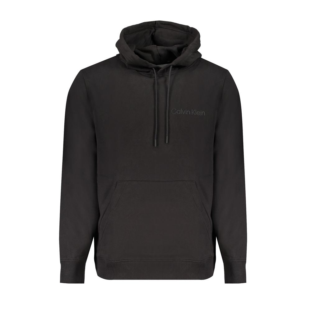 Black Cotton Men SweaterIndulge in the effortless sophistication of Calvin Klein with this sleek black hooded sweatshirt. Designed for the modern trendsetter, this piece features a brushed finish for an ultra-soft touch, complemented by the iconic Calvin