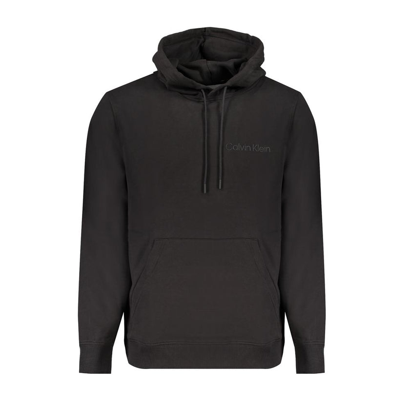 Black Cotton Men SweaterIndulge in the effortless sophistication of Calvin Klein with this sleek black hooded sweatshirt. Designed for the modern trendsetter, this piece features a brushed finish for an ultra-soft touch, complemented by the iconic Calvin