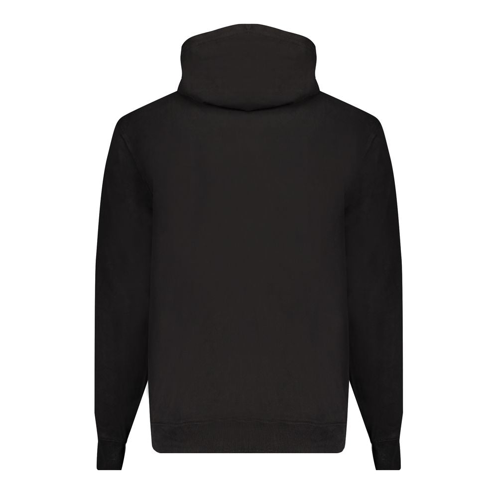 Black Cotton Men SweaterIndulge in the effortless sophistication of Calvin Klein with this sleek black hooded sweatshirt. Designed for the modern trendsetter, this piece features a brushed finish for an ultra-soft touch, complemented by the iconic Calvin