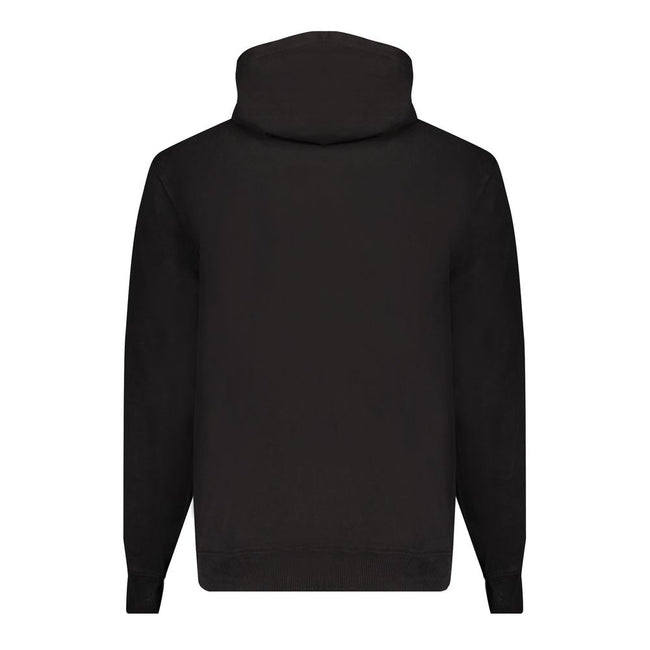 Black Cotton Men SweaterIndulge in the effortless sophistication of Calvin Klein with this sleek black hooded sweatshirt. Designed for the modern trendsetter, this piece features a brushed finish for an ultra-soft touch, complemented by the iconic Calvin