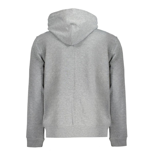 Gray Polyester Men SweaterElevate your casual wardrobe with the Calvin Klein Long Sleeve Sport Hoodie, a testament to eco-conscious fashion. This brushed hoodie doesn’t just make a statement with its bold logo print but also with its commitment to sustain
