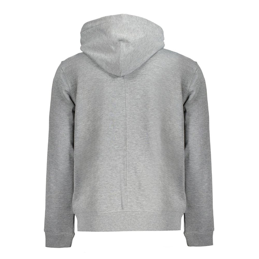 Gray Polyester Men SweaterElevate your casual wardrobe with the Calvin Klein Long Sleeve Sport Hoodie, a testament to eco-conscious fashion. This brushed hoodie doesn’t just make a statement with its bold logo print but also with its commitment to sustain