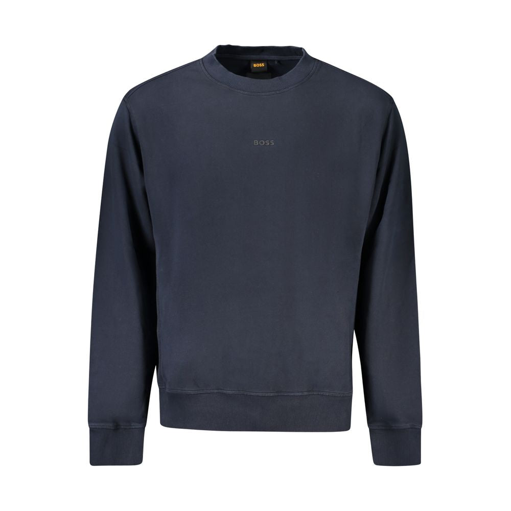 Blue Cotton Men SweaterIndulge in the epitome of high-end comfort with Hugo Boss’s latest creation. This long-sleeve sweatshirt exudes effortless style, featuring a brushed interior for ultimate softness, a classic crew neck design, and bold logo print th