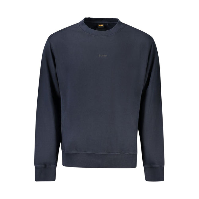 Blue Cotton Men SweaterIndulge in the epitome of high-end comfort with Hugo Boss’s latest creation. This long-sleeve sweatshirt exudes effortless style, featuring a brushed interior for ultimate softness, a classic crew neck design, and bold logo print th