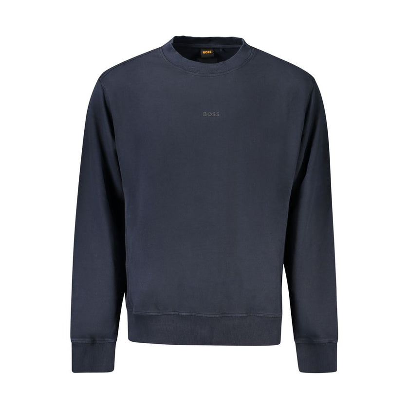 Blue Cotton Men SweaterIndulge in the epitome of high-end comfort with Hugo Boss’s latest creation. This long-sleeve sweatshirt exudes effortless style, featuring a brushed interior for ultimate softness, a classic crew neck design, and bold logo print th