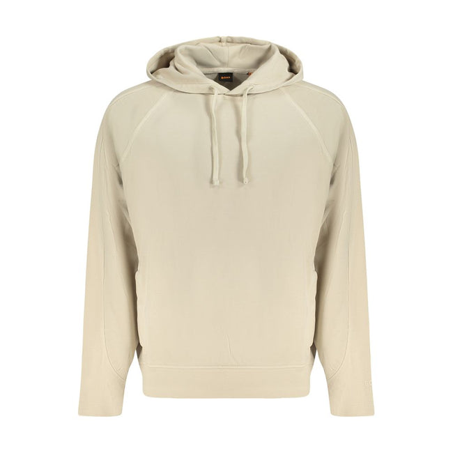 Beige Cotton Men HoodieDive into the epitome of contemporary chic with this Hugo Boss hoodie. Manifesting unparalleled style, it features luxurious double fabric construction, with two cozy pockets for ultimate convenience. Meticulously detailed with cont