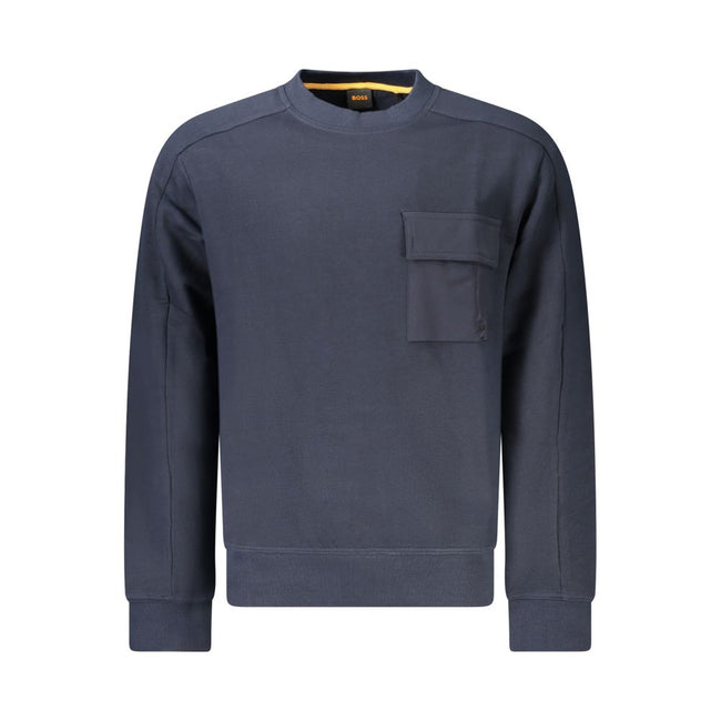 Blue Cotton Men SweaterEmbrace the epitome of cool with this Hugo Boss Long Sleeve Sweatshirt. Tailored for the trendsetters, this sleek, brushed crew neck piece will redefine your casual wardrobe. Stand out with the contrasting details and refined embroi