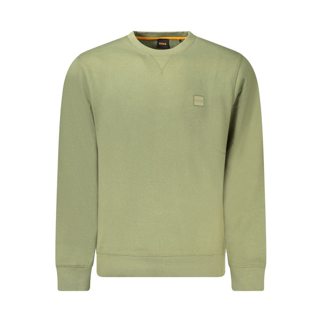 Green Cotton Men SweaterExperience the fusion of comfort and luxury with the Hugo Boss Long Sleeve Sweatshirt. This brushed crew neck piece is the epitome of effortless style, boasting an embroidered logo that instantly elevates your look. Ideal for those
