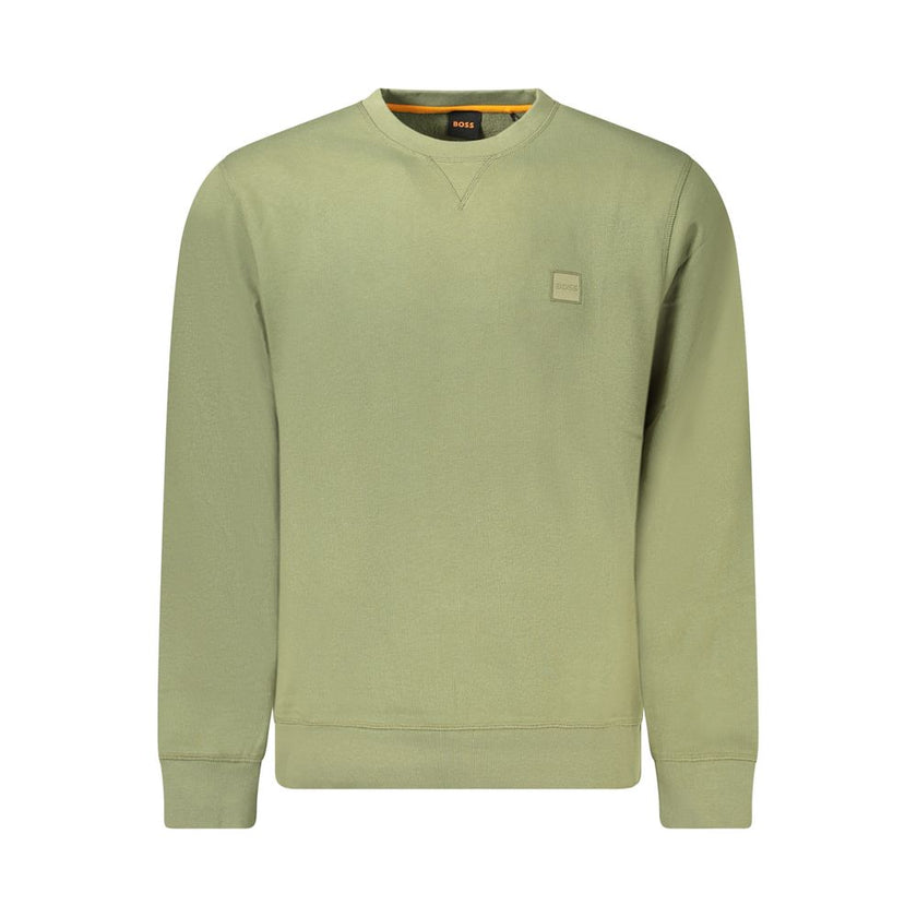 Green Cotton Men SweaterExperience the fusion of comfort and luxury with the Hugo Boss Long Sleeve Sweatshirt. This brushed crew neck piece is the epitome of effortless style, boasting an embroidered logo that instantly elevates your look. Ideal for those