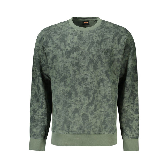 Green Cotton Men SweaterElevate your wardrobe with the impeccable craftsmanship of Hugo Boss. This long sleeve sweatshirt is a testament to the brand’s attention to detail, featuring brushed cotton for an ultra-soft touch and contrasting accents for a bol