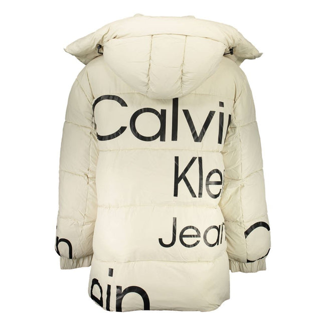 Beige Polyester Men JacketDare to stand out with Calvin Klein’s eco-conscious twist on a classic. This long-sleeved jacket boasts a detachable hood, marrying functionality with high-end fashion. Its beige hue is elegantly accented with contrasting details