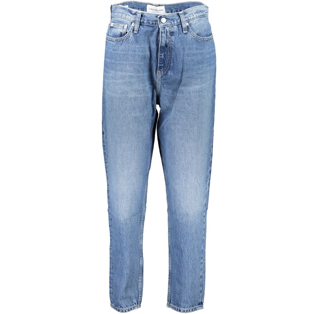 Blue Cotton Women's JeansElevate your denim game with the iconic Calvin Klein. These trendy mom jeans blend style and sustainability, featuring 20% recycled cotton for an eco-conscious edge. Boasting the classic 5-pocket design with a logo detail that add