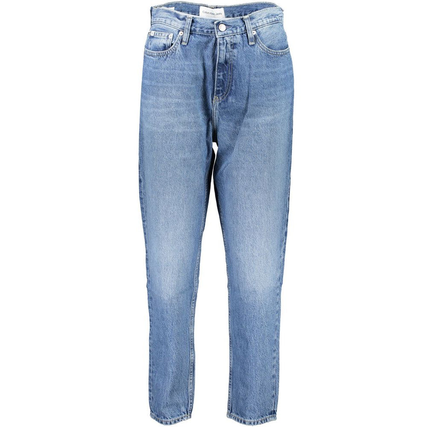 Blue Cotton Women's JeansElevate your denim game with the iconic Calvin Klein. These trendy mom jeans blend style and sustainability, featuring 20% recycled cotton for an eco-conscious edge. Boasting the classic 5-pocket design with a logo detail that add