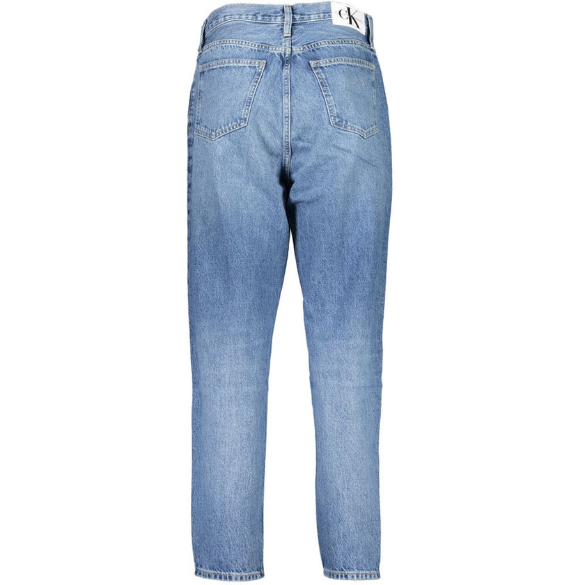 Blue Cotton Women's JeansElevate your denim game with the iconic Calvin Klein. These trendy mom jeans blend style and sustainability, featuring 20% recycled cotton for an eco-conscious edge. Boasting the classic 5-pocket design with a logo detail that add
