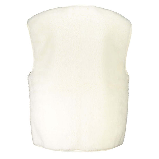 White Polyester Women's CoatIndulge in the minimalist charm of Calvin Klein with this chic, sleeveless jacket featuring stylishly oversized pockets and a discreet yet distinct logo – perfect for the eco-conscious fashionista. Crafted with 50% recycled pol