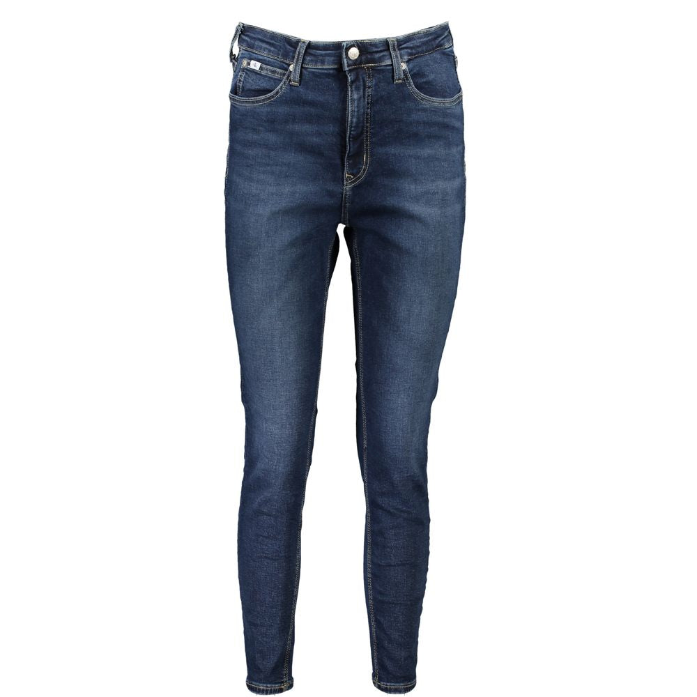 Blue Cotton Women's Skinny Ankle JeanElevate your denim game with these Calvin Klein high-rise super skinny ankle jeans. Meticulously crafted for the fashion-forward, these figure-hugging jeans fuse sustainability with style, featuring 20% recycled cotton