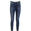 Blue Cotton Women's Skinny Ankle JeanElevate your denim game with these Calvin Klein high-rise super skinny ankle jeans. Meticulously crafted for the fashion-forward, these figure-hugging jeans fuse sustainability with style, featuring 20% recycled cotton
