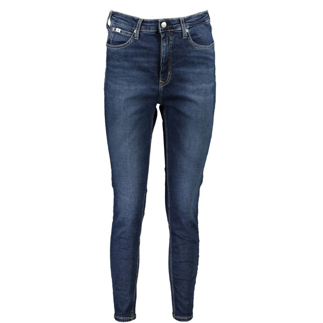 Blue Cotton Women's Skinny Ankle JeanElevate your denim game with these Calvin Klein high-rise super skinny ankle jeans. Meticulously crafted for the fashion-forward, these figure-hugging jeans fuse sustainability with style, featuring 20% recycled cotton