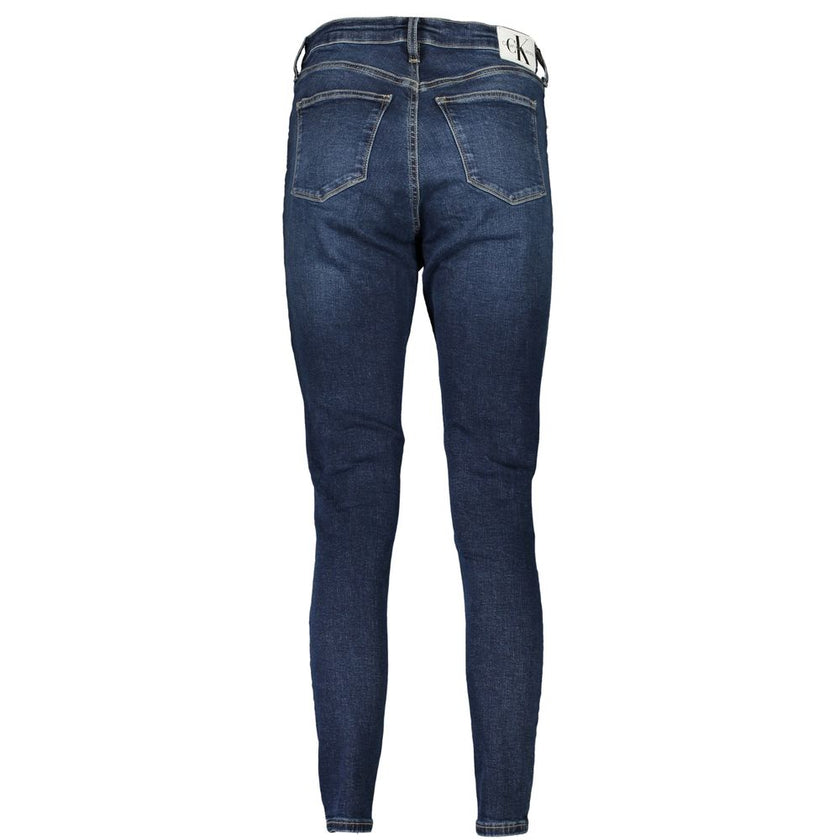 Blue Cotton Women's Skinny Ankle JeanElevate your denim game with these Calvin Klein high-rise super skinny ankle jeans. Meticulously crafted for the fashion-forward, these figure-hugging jeans fuse sustainability with style, featuring 20% recycled cotton