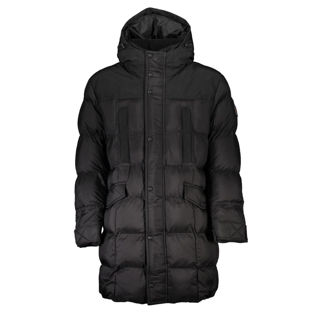 Black Polyamide Men JacketCommand the room with the sleek, structured allure of Hugo Boss’s OLOMI-W Jacket. This versatile piece, designed with preciseness, features an array of pockets to keep your essentials secure and easily accessible. Crafted from du
